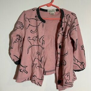 Earthlings Pink Cat Print Cardigan Kids Size 4T Cotton Organic Made in USA